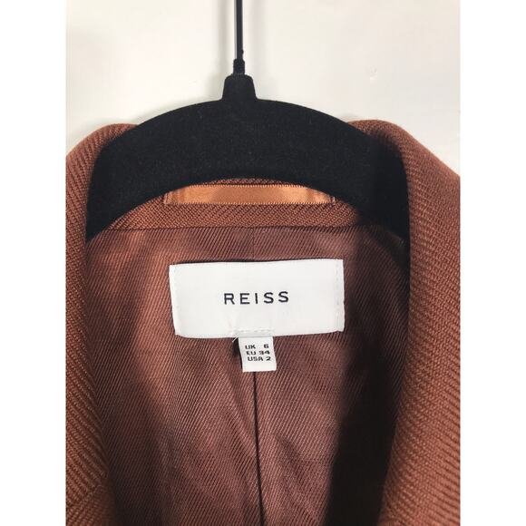 Reiss Finley Double Breasted Textured Twill Rust Brown Blazer Womens Office Work - Picture 3 of 15